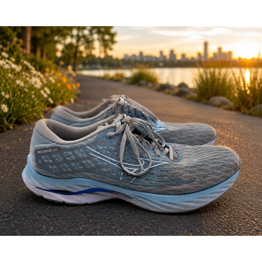 Mizuno Wave Inspire 20 Wide Cerulean Blue Grey Running Shoes Womens J1GD244625